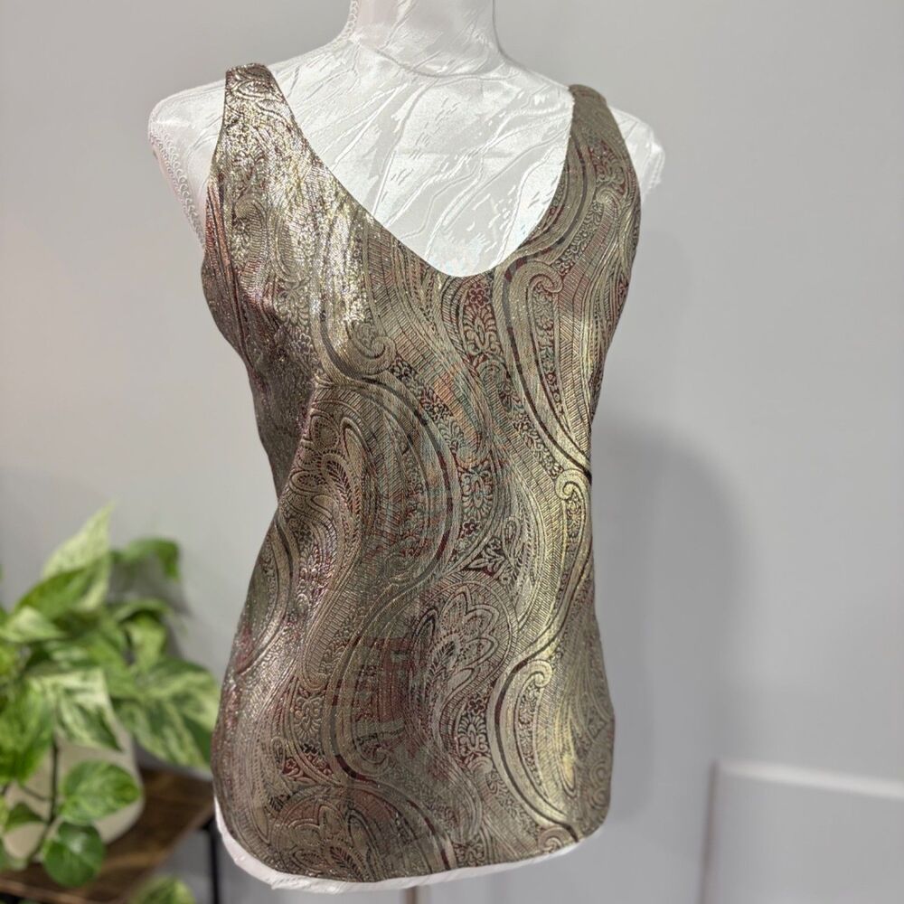 J.Crew Gold Metallic Paisley Silk Blend Tank Top Cami Womens Size 2 XS Baroque